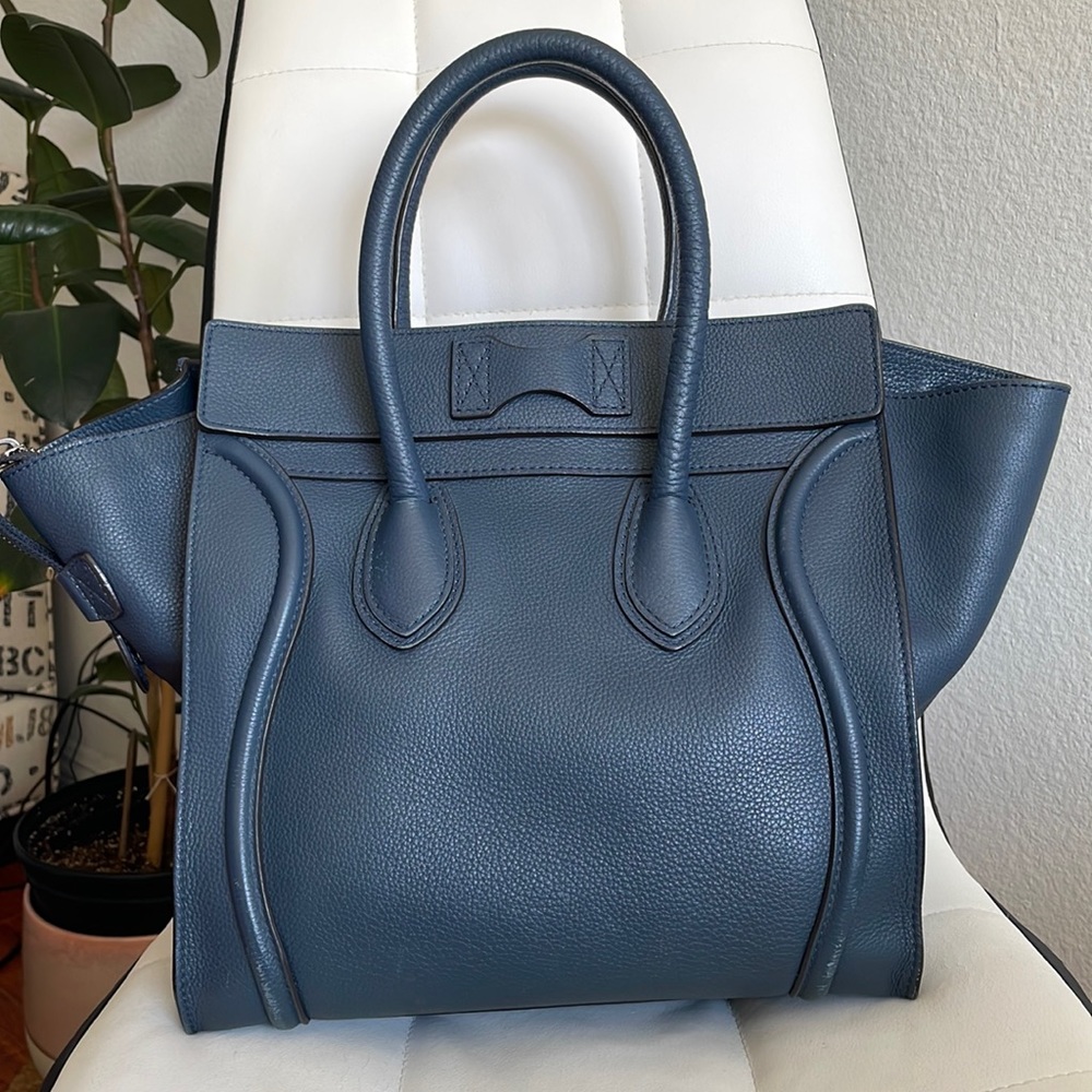 Authentic Celine navy blue mini luggage tote bag - Picture 3 of 15
